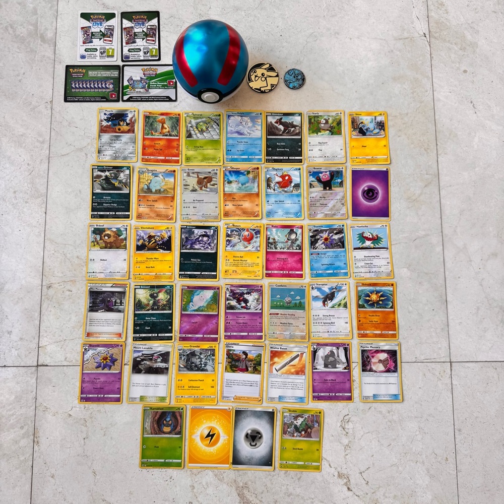Pokemon Trading Card Set with Red and Blue Pokeball
